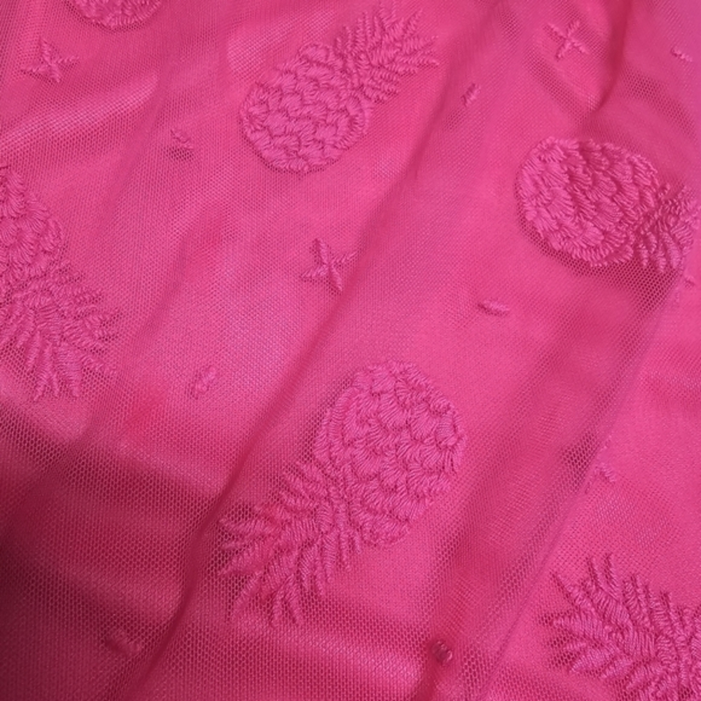 Torrid Hot Pink Pineapple Embroidered Mesh Sleeveless Top Plus Size 0 (Large 12) - Picture 7 of 10
